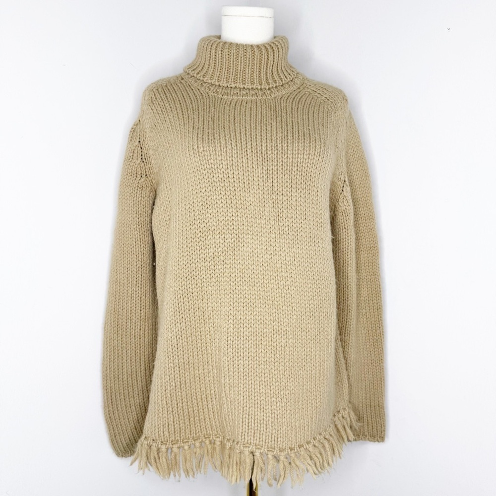 Bogner Wool Alpaca Blend Turtleneck Sweater with Fringe Hem – Size XL
